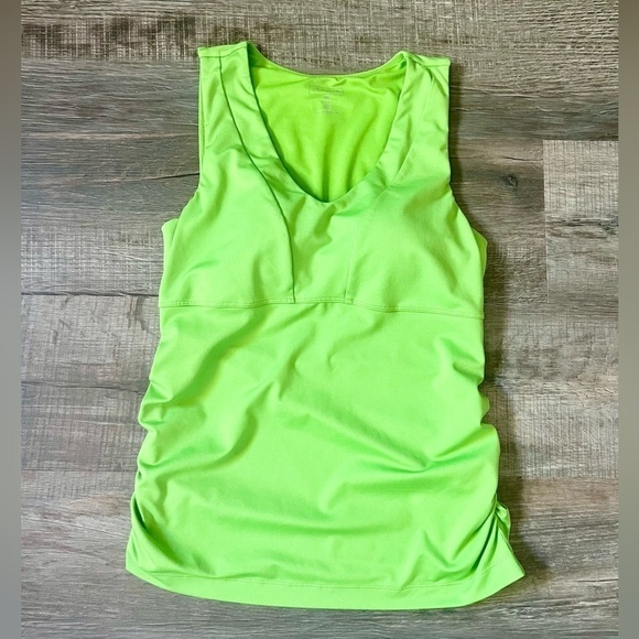 ATHLETA Support Bra Tank Top Lime Green 36B Ruched Sides Gym Athletic Yoga - Picture 1 of 5